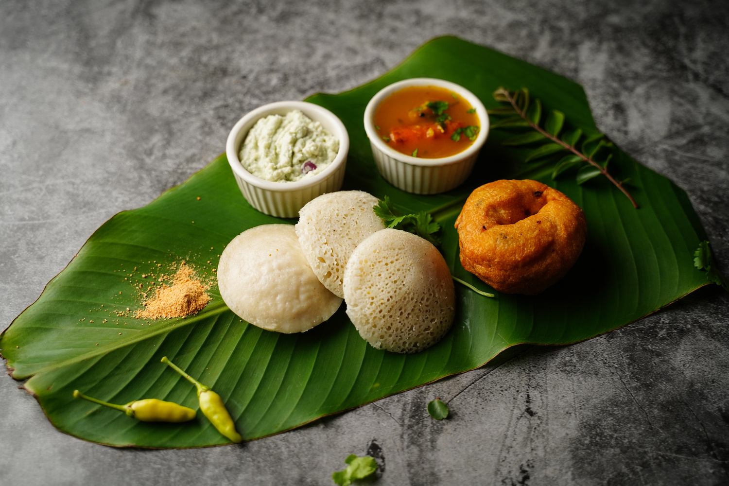Vegetarian South Indian breakfast thali - Idli vada sambar c